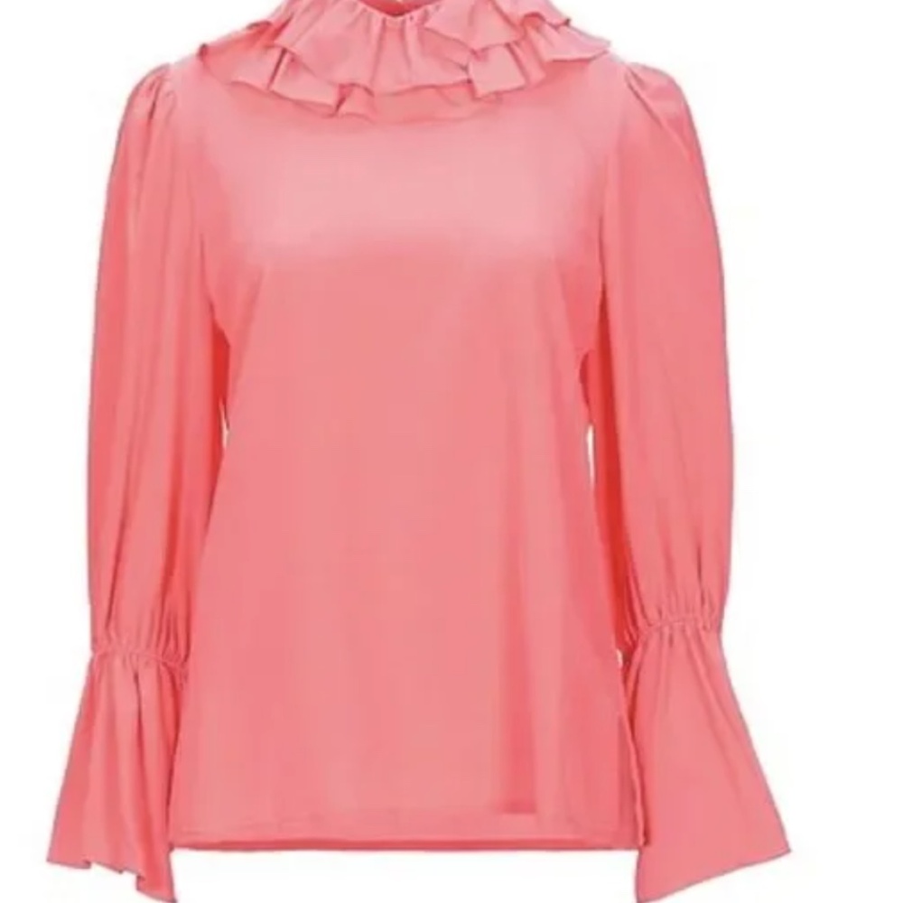 Tory Burch Long Sleeve Ruffle 100% Silk Blouse , Size 8, Peach